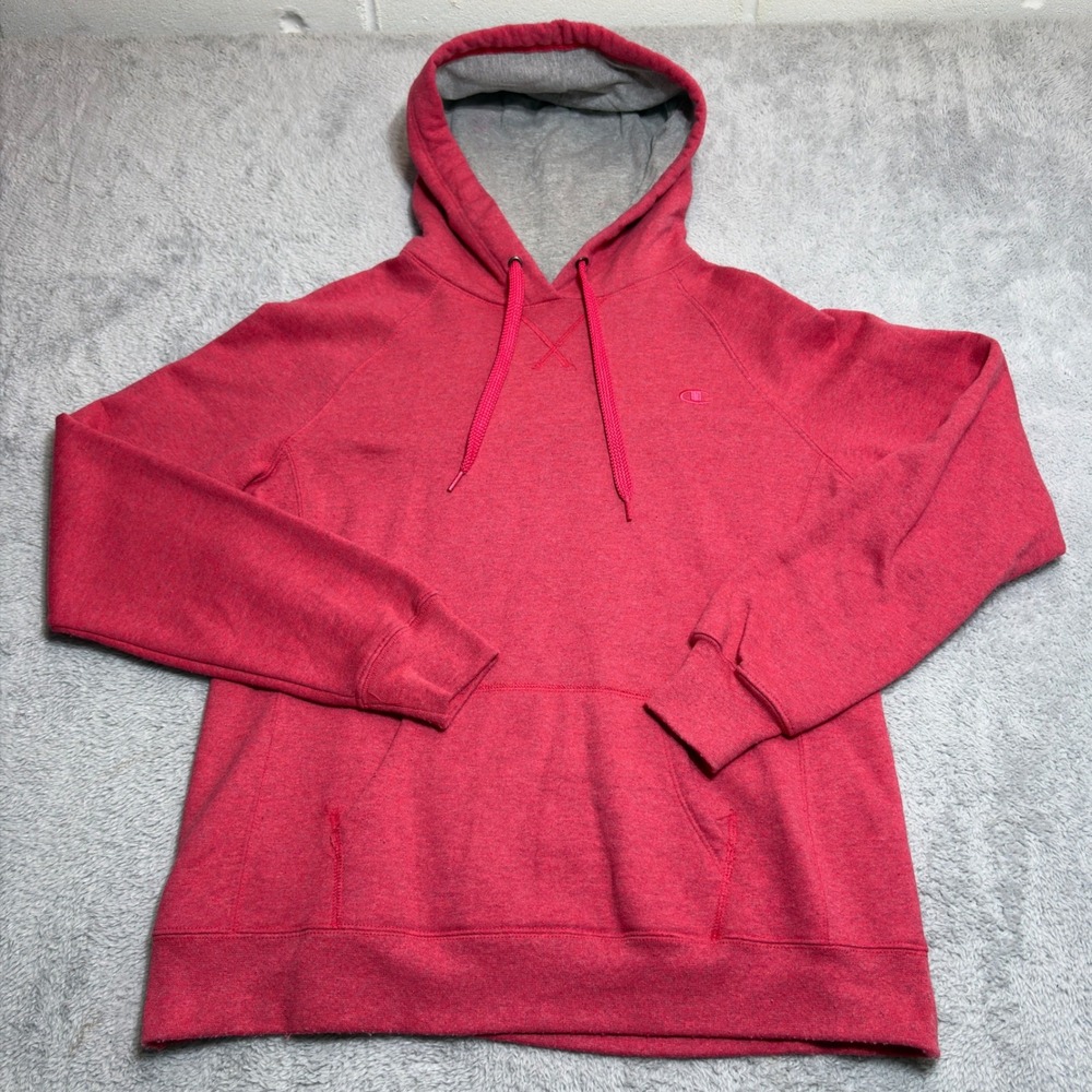 Champion Hoodie Women Large Red Eco Authentic Pullover Raglan Fleece Sweatshirt